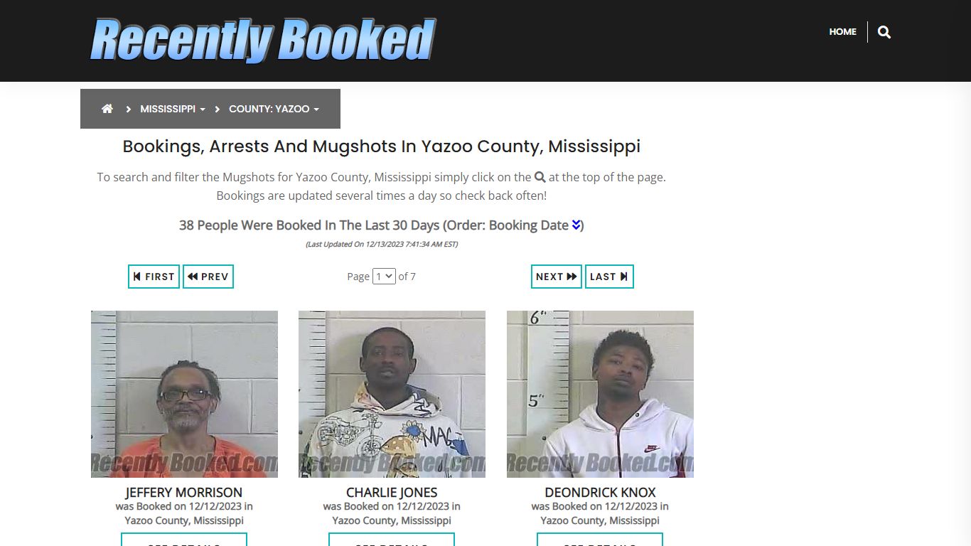 Bookings, Arrests and Mugshots in Yazoo County, Mississippi