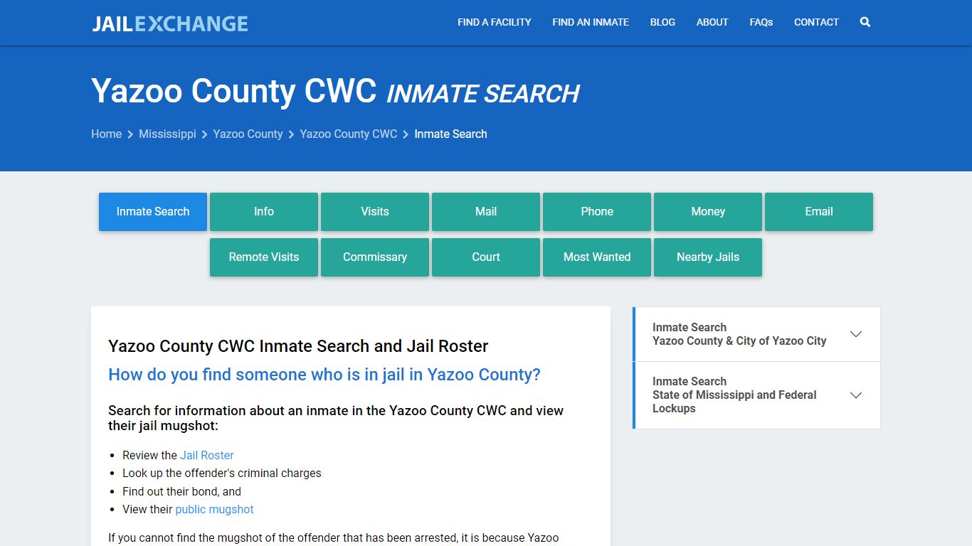 Inmate Search: Roster & Mugshots - Yazoo County CWC, MS - Jail Exchange