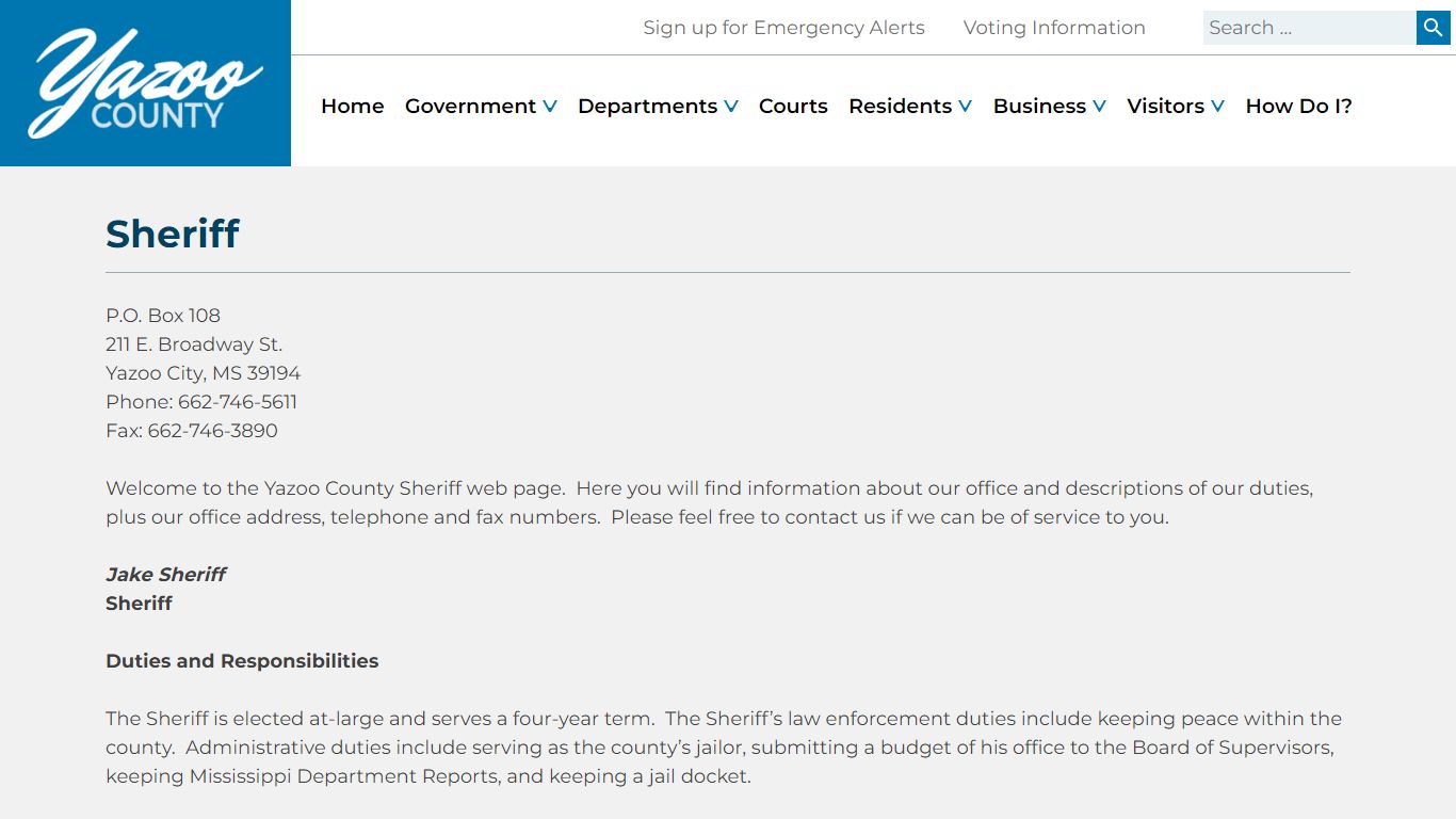 Sheriff - Yazoo County, Mississippi